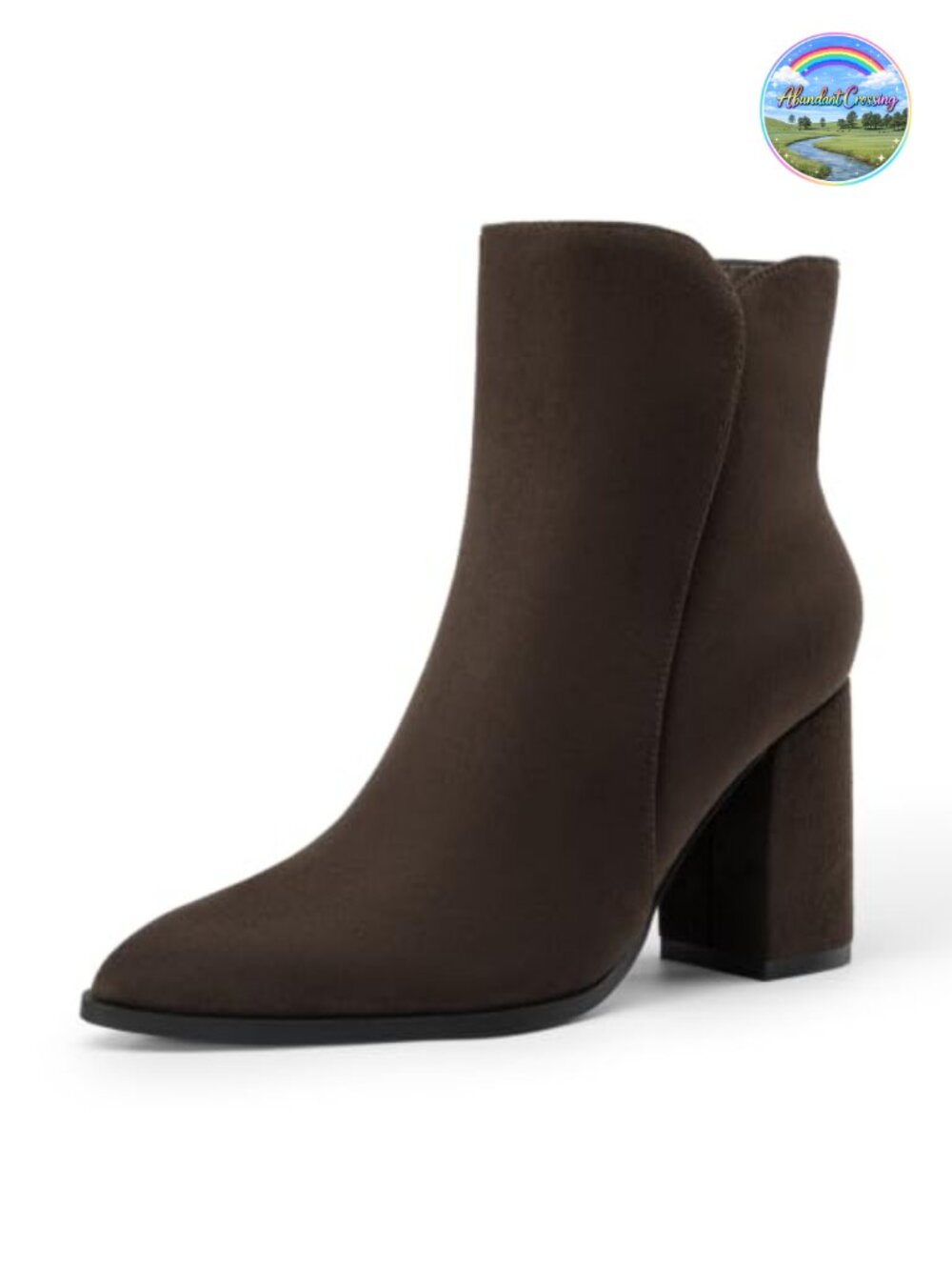 Suede Pointed Toe Ankle Booties Chunky Block Heel Side Zip